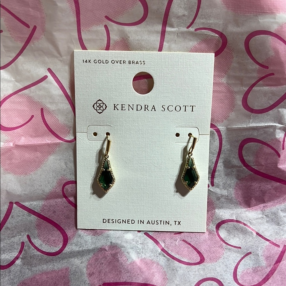 Kendra Scott Gold and Forest Green Drop Earrings